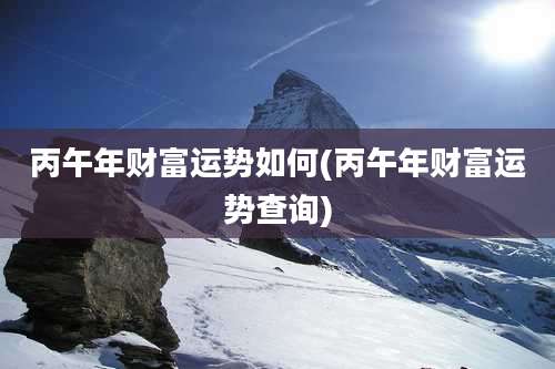 丙午年财富运势如何(丙午年财富运势查询)