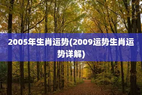 2005年生肖运势(2009运势生肖运势详解)