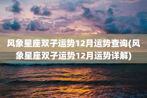 风象星座双子运势12月运势查询(风象星座双子运势12月运势详解)