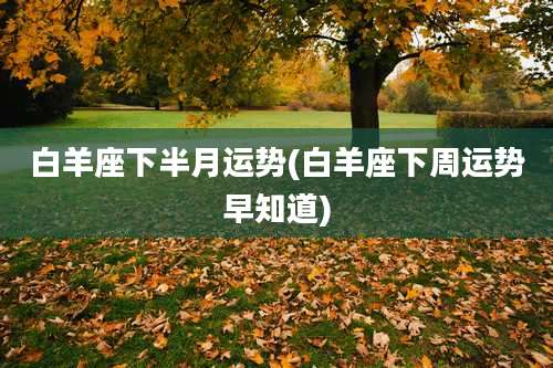 白羊座下半月运势(白羊座下周运势早知道)