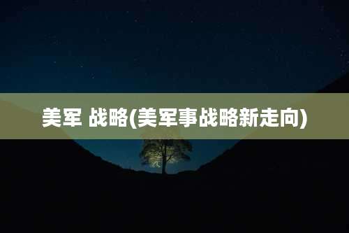 美军 战略(美军事战略新走向)