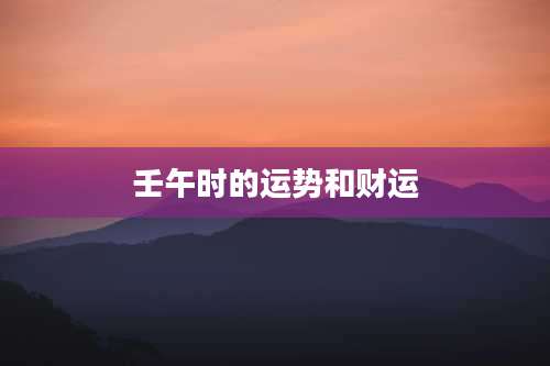 壬午时的运势和财运