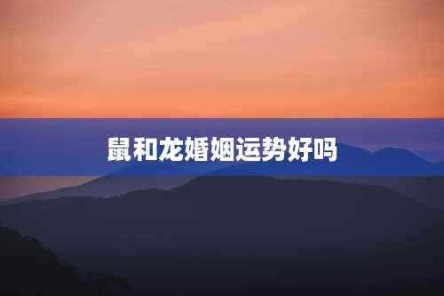 鼠和龙婚姻运势好吗