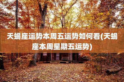 天蝎座运势本周五运势如何看(天蝎座本周星期五运势)