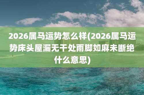 2026属马运势怎么样(2026属马运势床头屋漏无干处雨脚如麻未断绝什么意思)