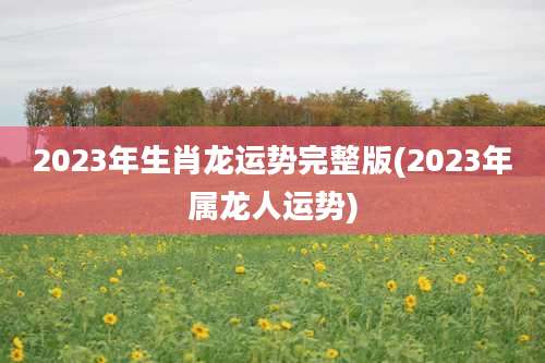 2023年生肖龙运势完整版(2023年属龙人运势)