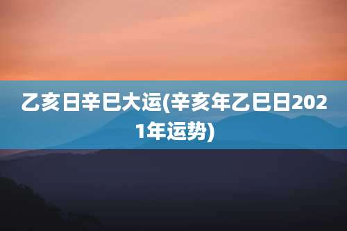 乙亥日辛巳大运(辛亥年乙巳日2021年运势)